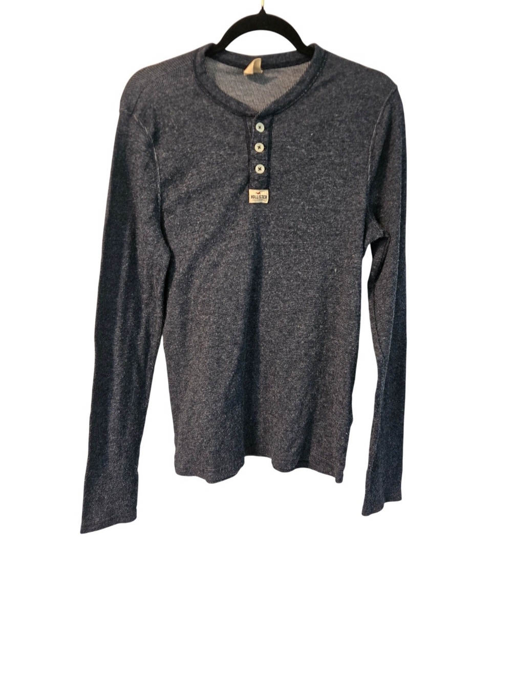 Hollister Gray Knit Henley with Contrast Stripe Collar